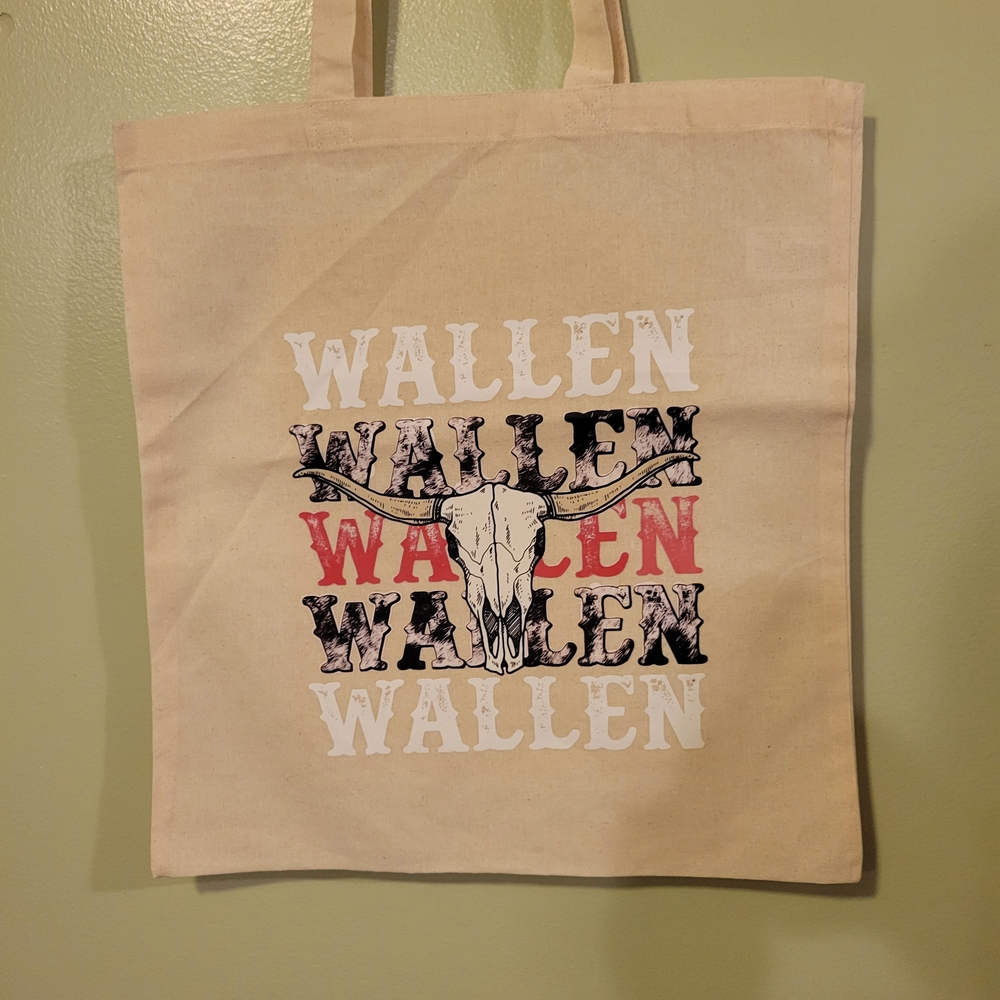 Beige Tote Bag with Bull Skull Design